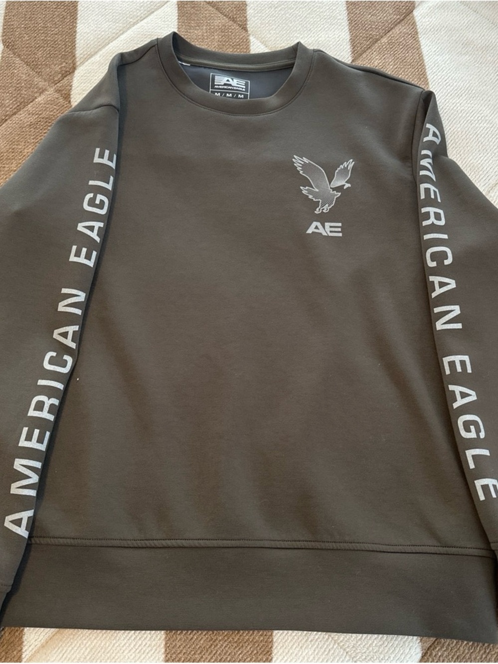 American Eagle Outfitters Olive/Brown Logo Crewneck Sweatshirt